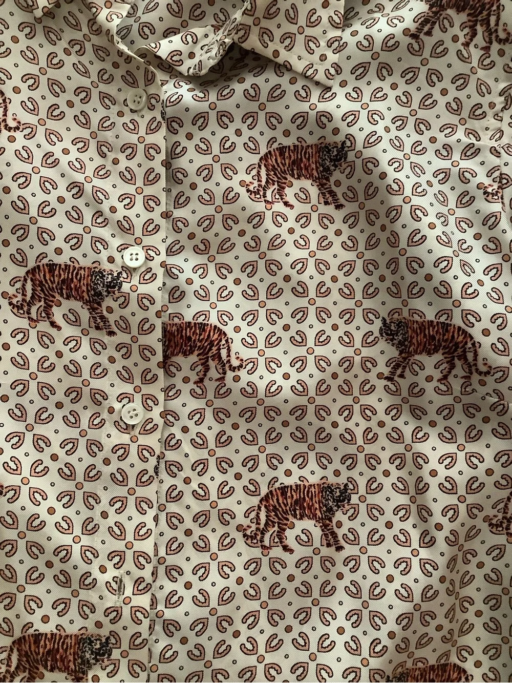 J. Crew Cream Button-Up Shirt with Brown Tiger Print